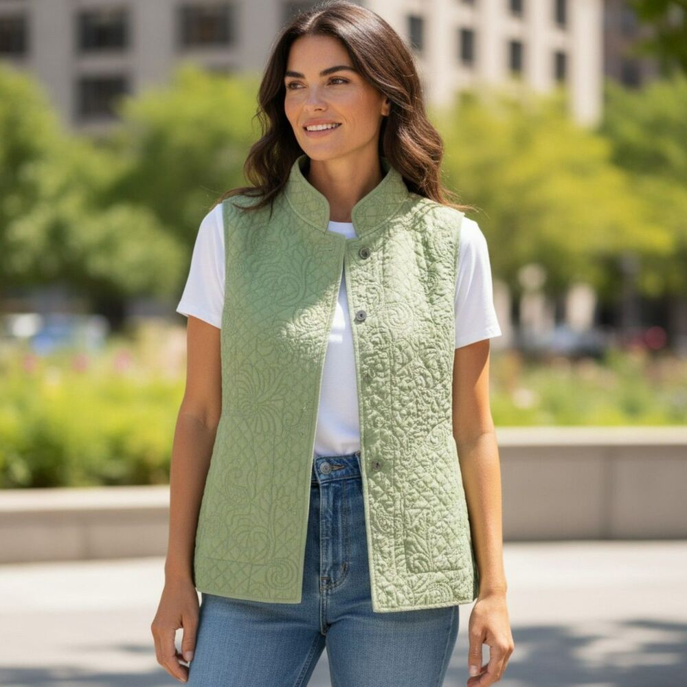 Kiko Vest Women’s Size M Green 100% Linen Full zipper Brand New Vintage Y2K #155